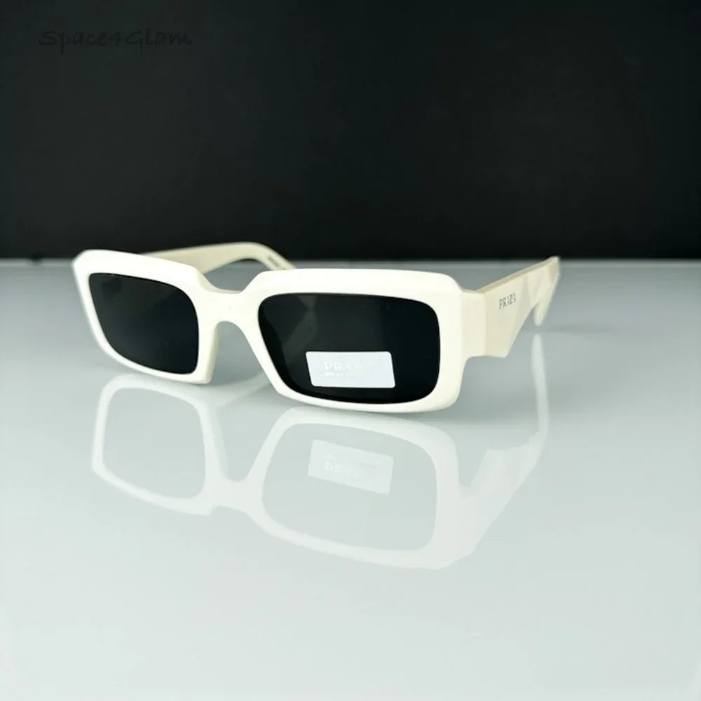 Prada PR27ZS 17K08Z Sunglasses Talc White Dark Grey Unisex Rectangle PR 27ZS